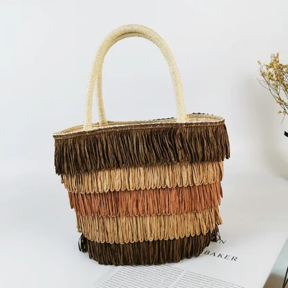 Colored Tassel Straw Beach Bag - Image 4