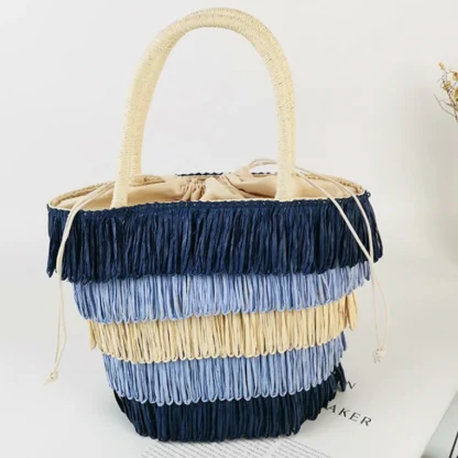 Colored Tassel Straw Beach Bag - Image 5