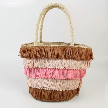 Colored Tassel Straw Beach Bag