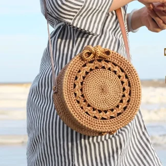 Retro Round Woven Beach Bag