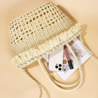 Tropical Tassel Straw Beach Bag - Image 5