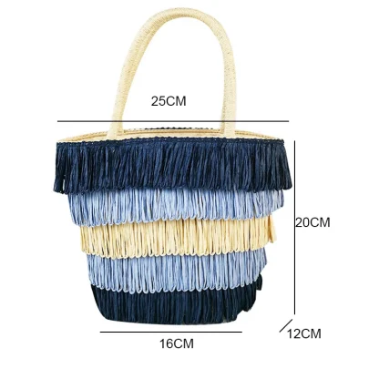 Colored Tassel Straw Beach Bag - Image 6