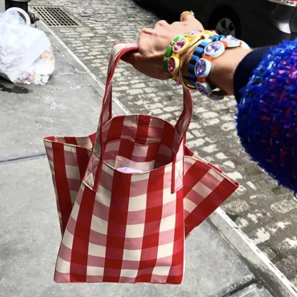 Simple Plaid Beach Handbag - Image 5